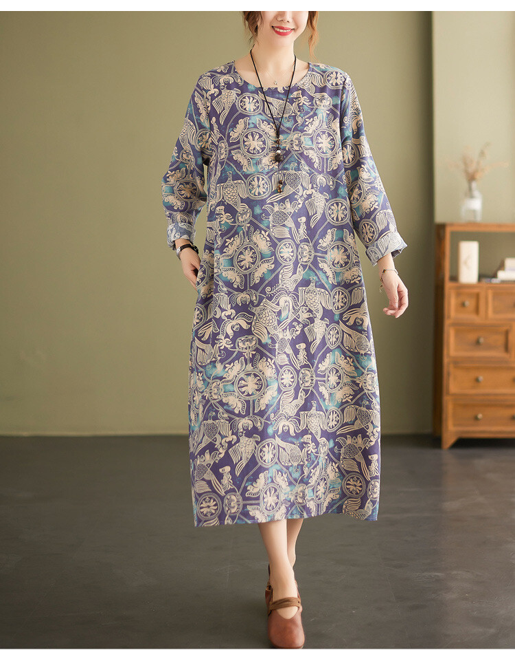 Ladies Leisurely Flower Cotton Long Sleeve Long One Piece Dress 362 Clothing Import Japanese Products At Wholesale Prices Super Delivery