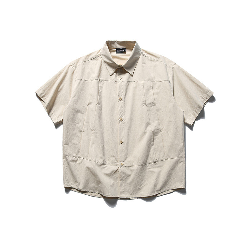 P17501メンズ  半袖 ワイシャツ トッブス 2024春夏新作 ダブルカラー カジュアル 無地 ヴィンテージ