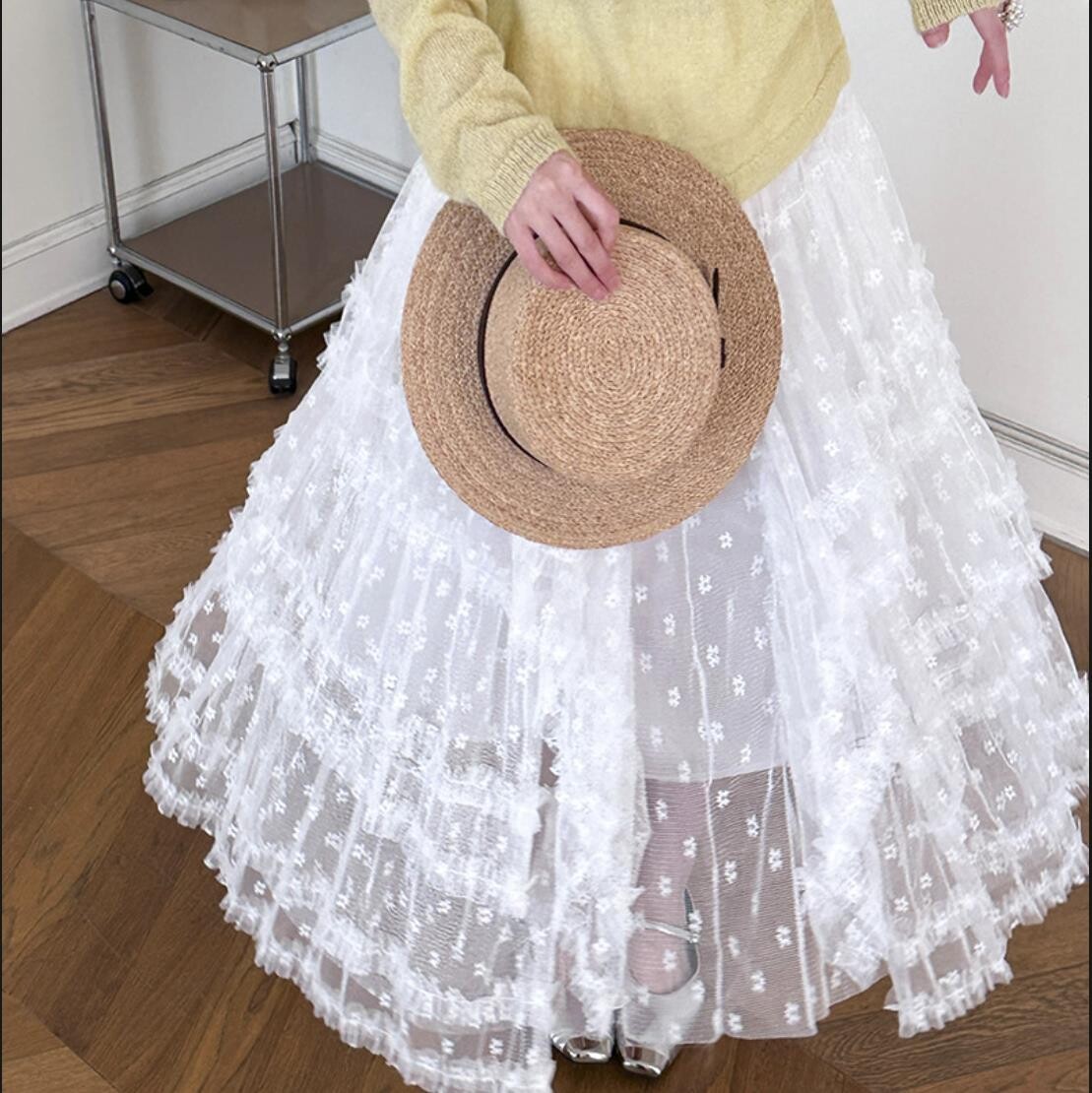 u26802 レディース ボトムス ロングスカート レース ハイウエスト 2025春新作 韓国風 2色