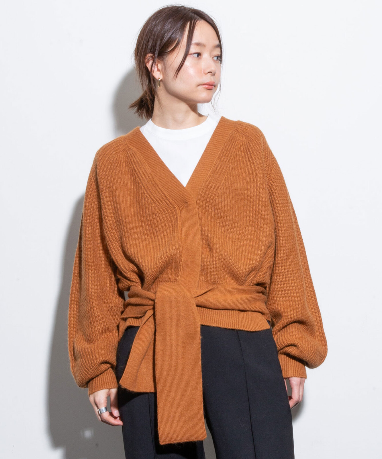 アンゴラミックス畦編み中肉ニットカーディガン アンゴラミックス畦編み中肉ニットカーディガン