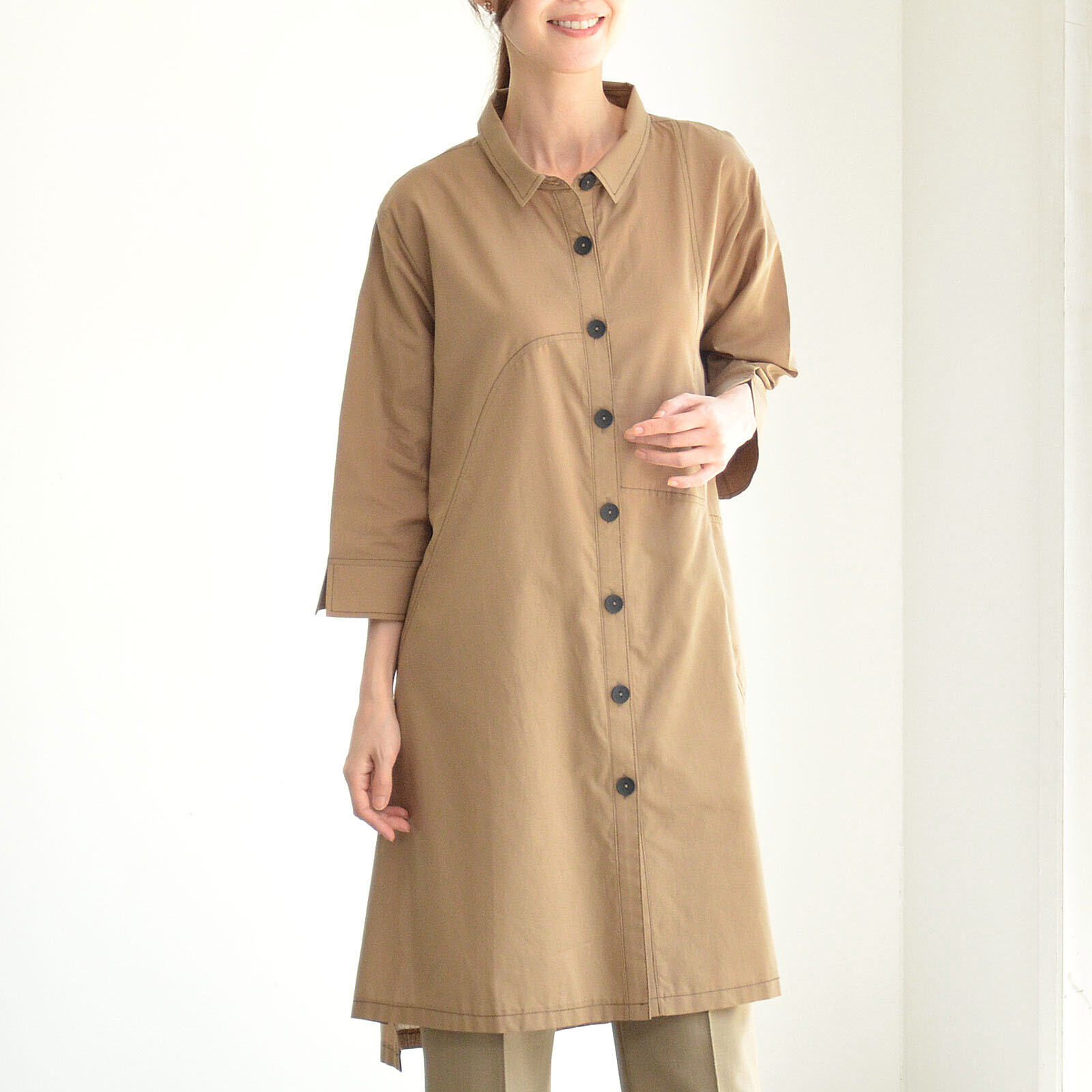 【2025年7月新作】衿付きステッチ入り7分袖ロングシャツ(M65065C) 5,727円