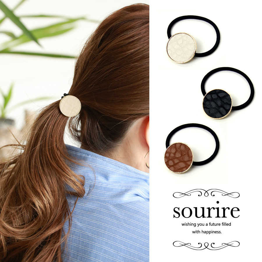 Fake Leather Round Hair Elastic Round Motif Synthetic Leather S S