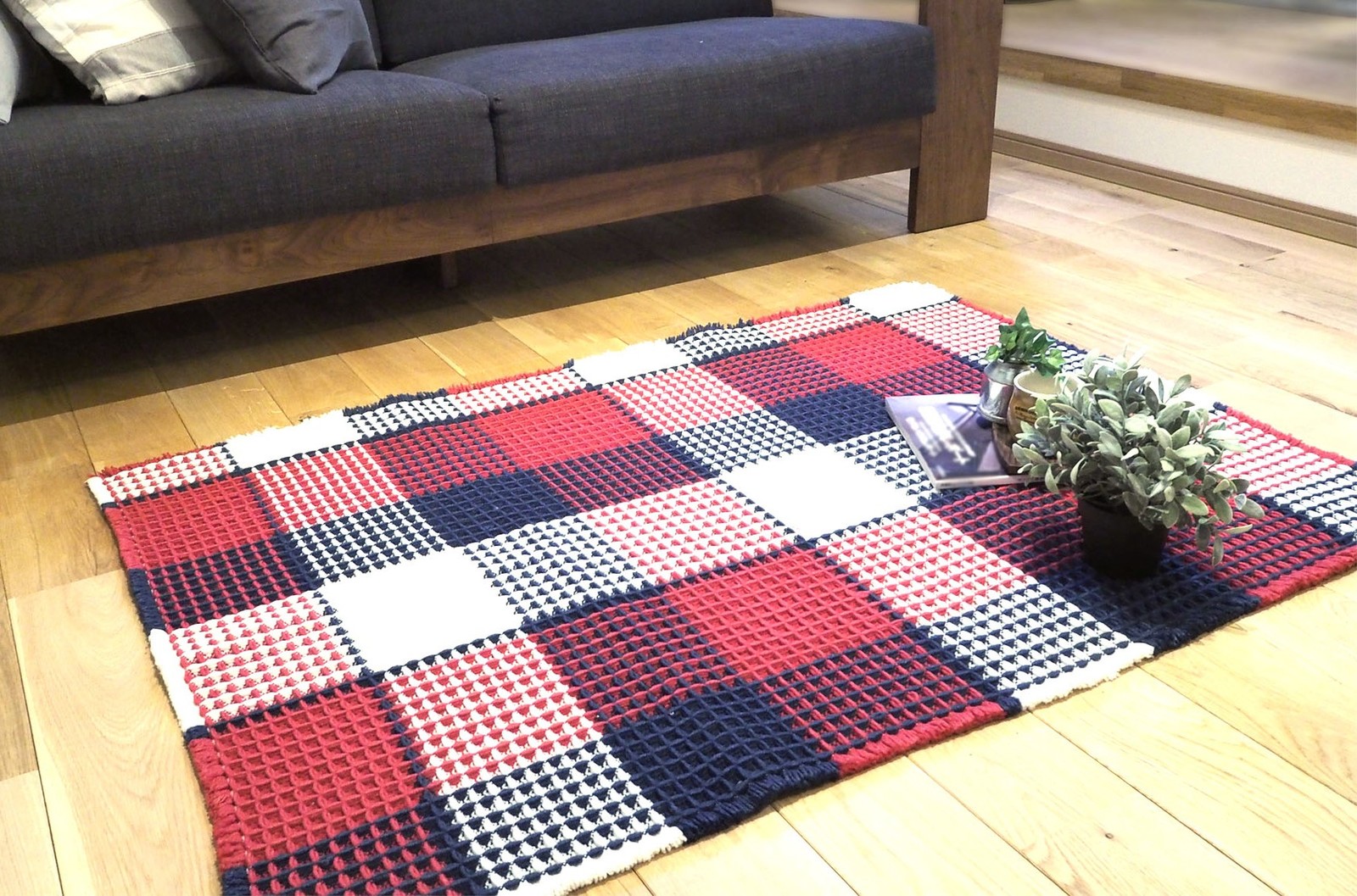 Interior Mat Checkered Interior Scandinavia Fluffy Washable