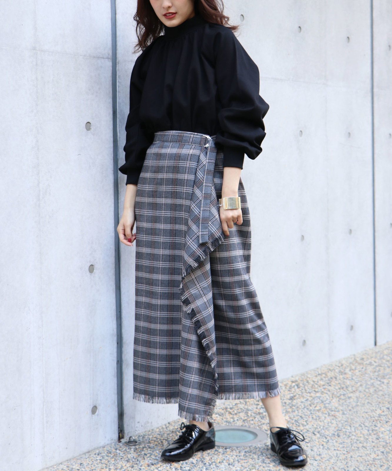 【I AM MARI】Even Checkered Nobang Banding Flared Skirt I AM MARI】Even Checkered Nobang Banding Flared Skirt (I AM