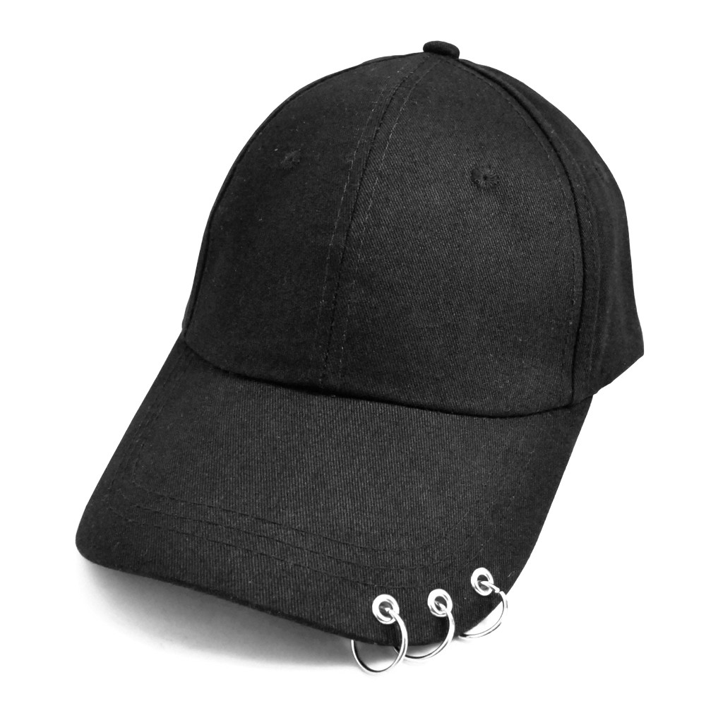 black baseball cap with rings
