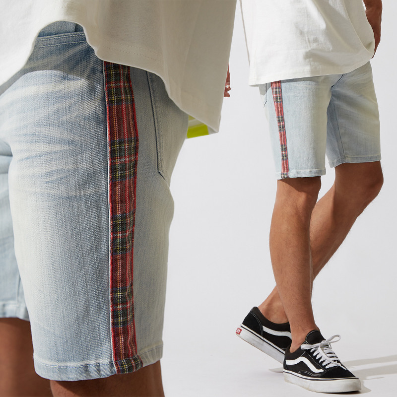 checkered denim shorts