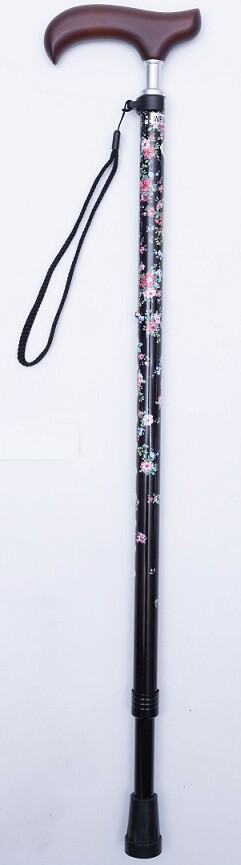 夢ライフステッキ スリムネック伸縮スリムタイプ(柄) ブラックフローラル