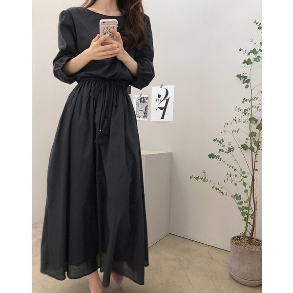 plain black one piece dress