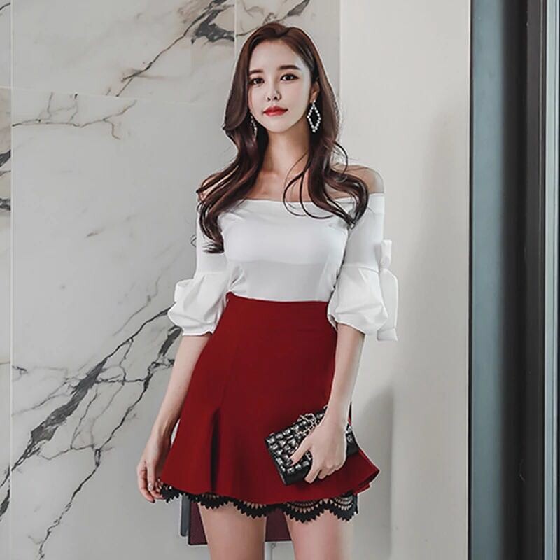 2 Pcs Set Top One-piece Dress Blouse 