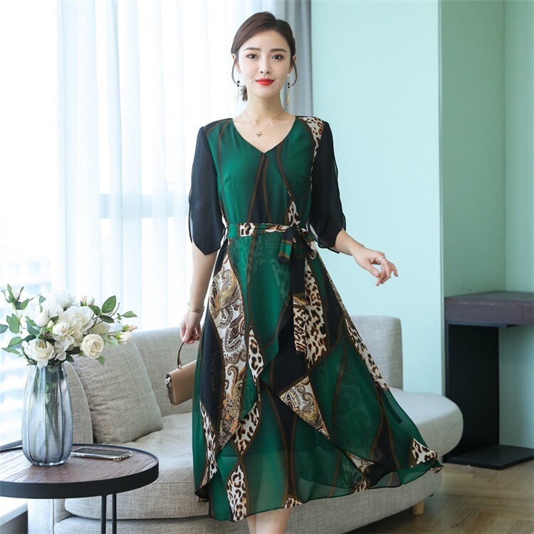 Ladies Long Elegance Floral Pattern One Piece Dress Switch V Neck Import Japanese Products At Wholesale Prices Super Delivery
