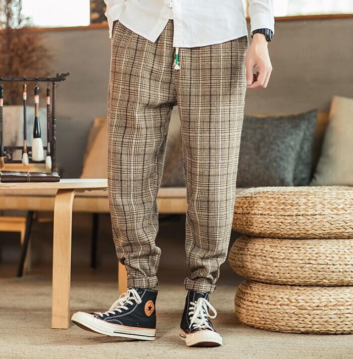 chequered pants men