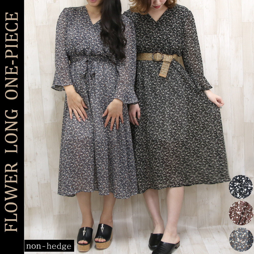 Chiffon Floral Pattern Long One Piece Dress Import Japanese Products At Wholesale Prices Super Delivery