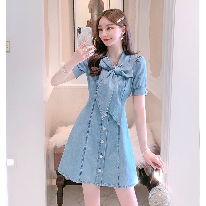 Band Ladies Denim One Piece Dress Short Sleeve Import Japanese Products At Wholesale Prices Super Delivery