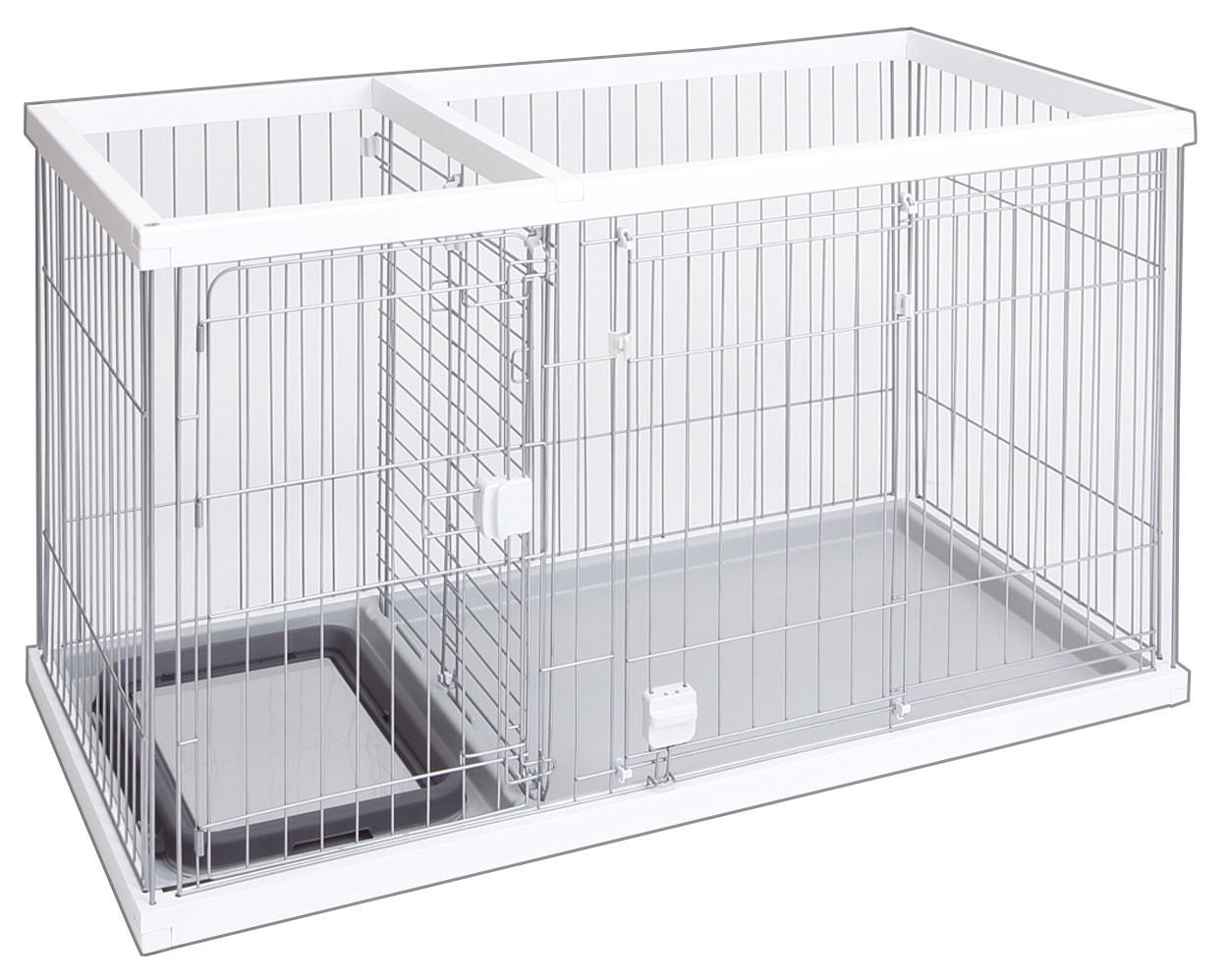 dog crate with toilet area