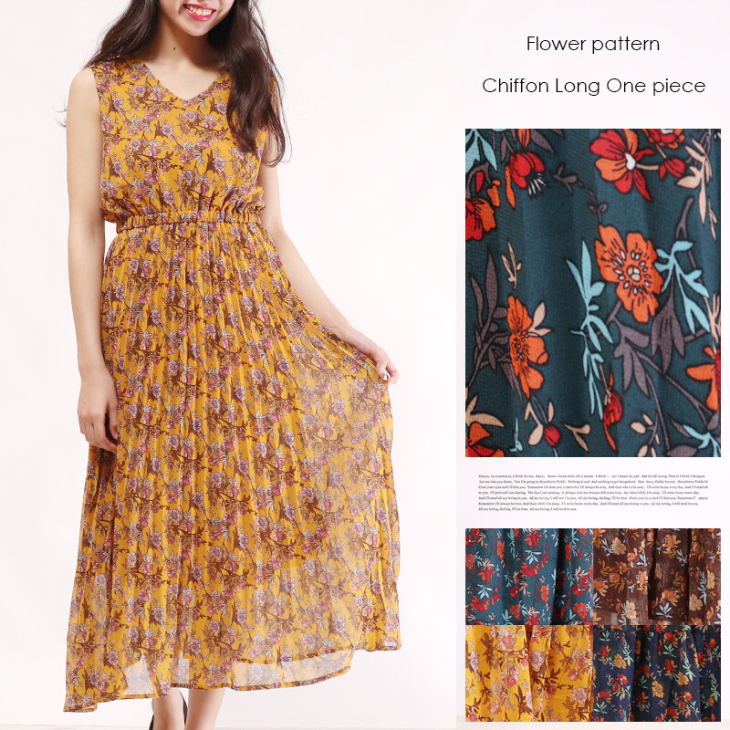 Lining Attached Retro Flower Pleats Long One Piece Dress Floral Pattern Chiffon Resort Import Japanese Products At Wholesale Prices Super Delivery Lining Attached Retro Flower Pleats Long One Piece Dress Floral Pattern Chiffon Resort Import Japanese Products At Wholesale Prices Super Delivery