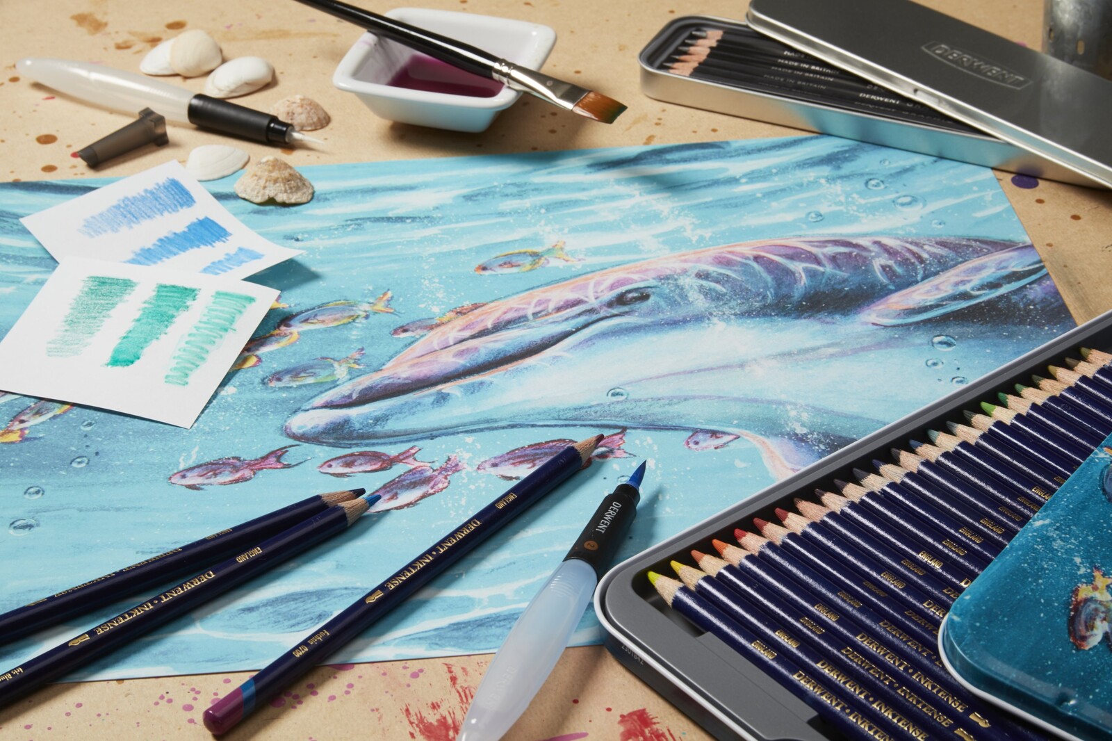 布にも描ける水彩色鉛筆インクテンスペンシル メタルケース 12色セット 