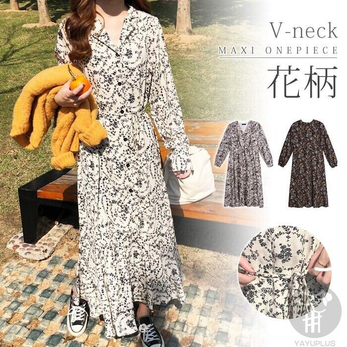 Elegance Floral Pattern Ladies V Neck One Piece Dress Long Sleeve Import Japanese Products At Wholesale Prices Super Delivery Elegance Floral Pattern Ladies V Neck One Piece Dress Long Sleeve Import Japanese Products At Wholesale Prices Super Delivery