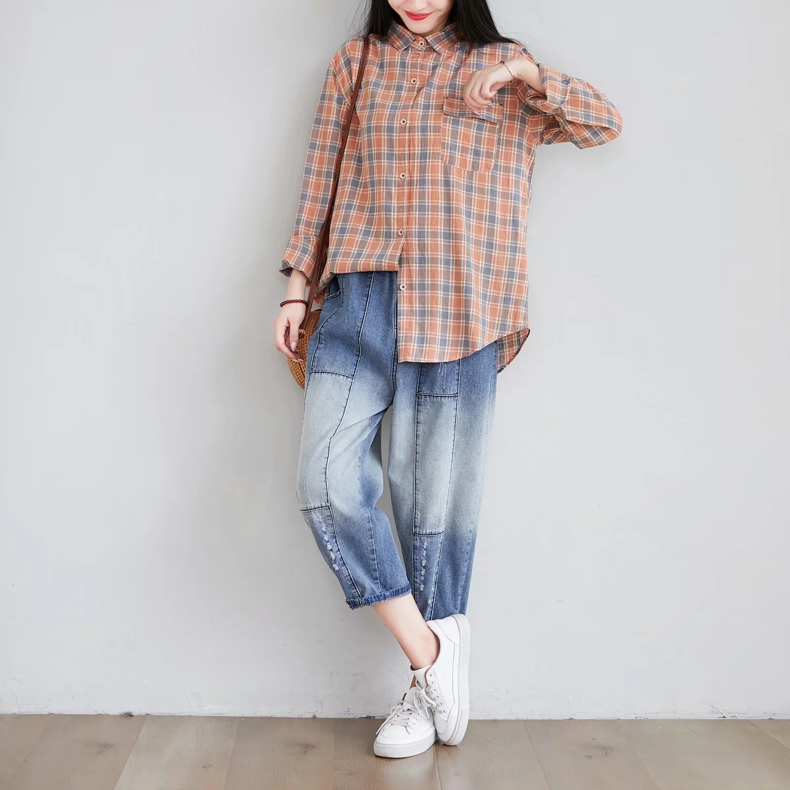 long sleeve check dress