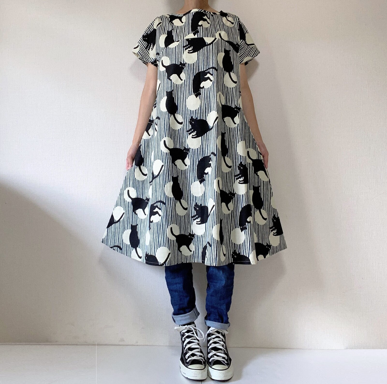 Cat Stripe Dot Pattern Flare One Piece Dress Short Sleeve Import Japanese Products At Wholesale Prices Super Delivery Cat Stripe Dot Pattern Flare One Piece Dress Short Sleeve Import Japanese Products At Wholesale Prices Super Delivery