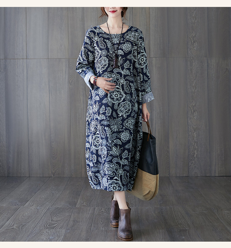 Di Leisurely Flower Cotton Long Sleeve Long One Piece Dress C2 Clothing Import Japanese Products At Wholesale Prices Super Delivery