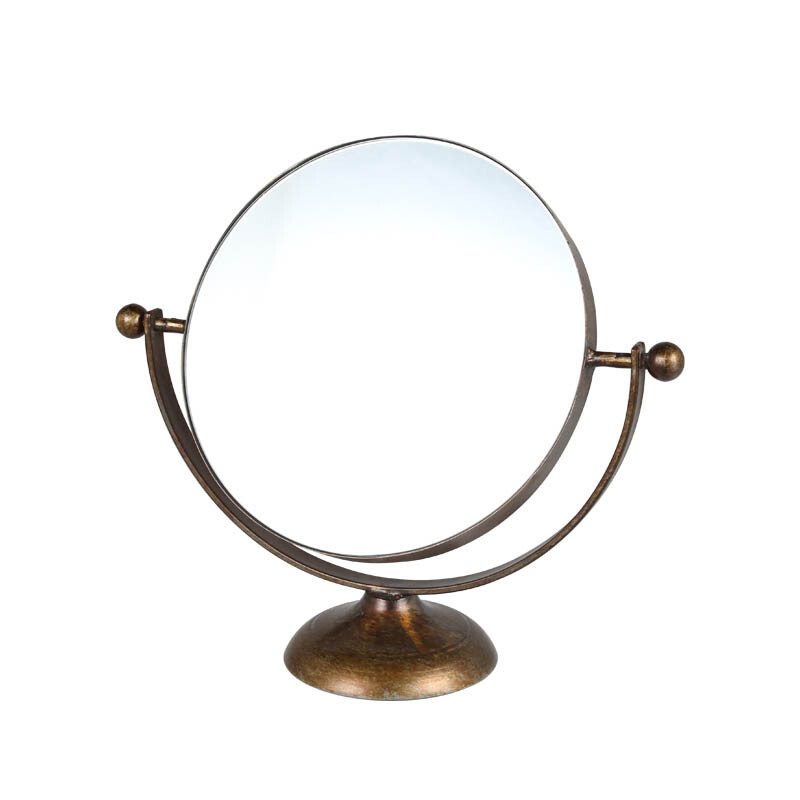 Dulton Table Top Mirror Round Import, Round Gold Tabletop Mirror