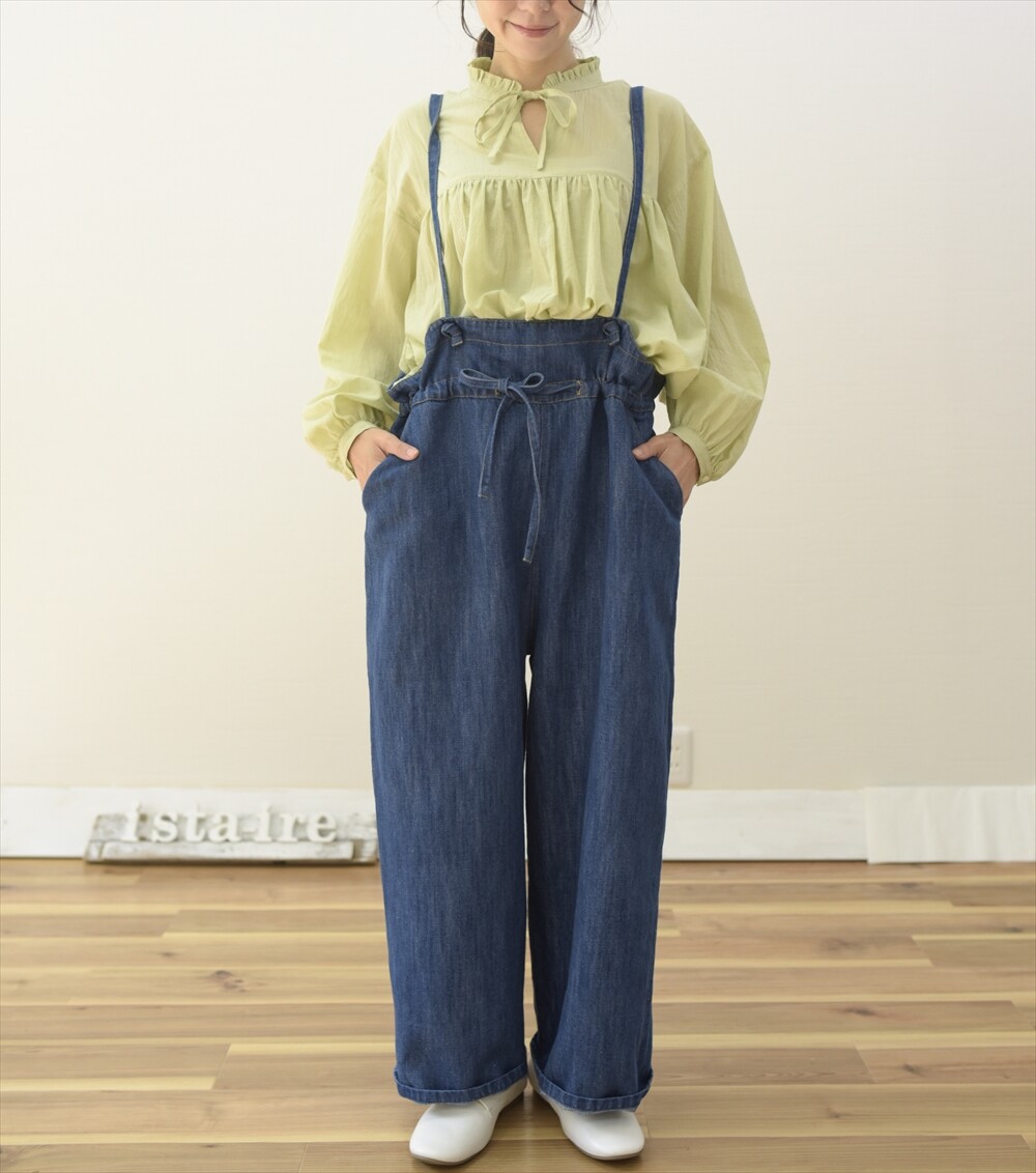 激安価格の ista-ire イスタイーレ 綿麻デニム サロペットパンツ 