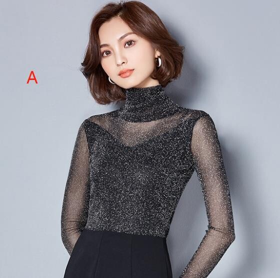 long sleeve high neck mesh top
