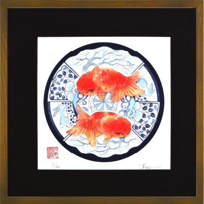 【額付きジクレー版画】イラストレーター岩本夏樹「春の器」金魚 アート 7,395円